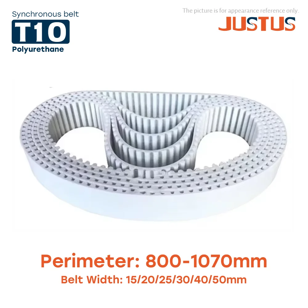 T10 type Polyurethane Closed Loop Timing Belt Width 15/20/25/30/40/50mm Perimeter 800-1070mm Pitch 10mm T10 Synchronous Belt