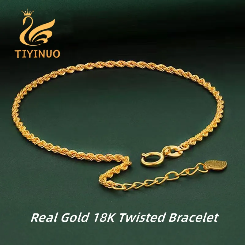 

TIYINUO Authentic Real 18K Gold AU750 Twisted Bracelet Exquisite Delicate Gift Classic Present For Women Adjustable Fine Jewelry