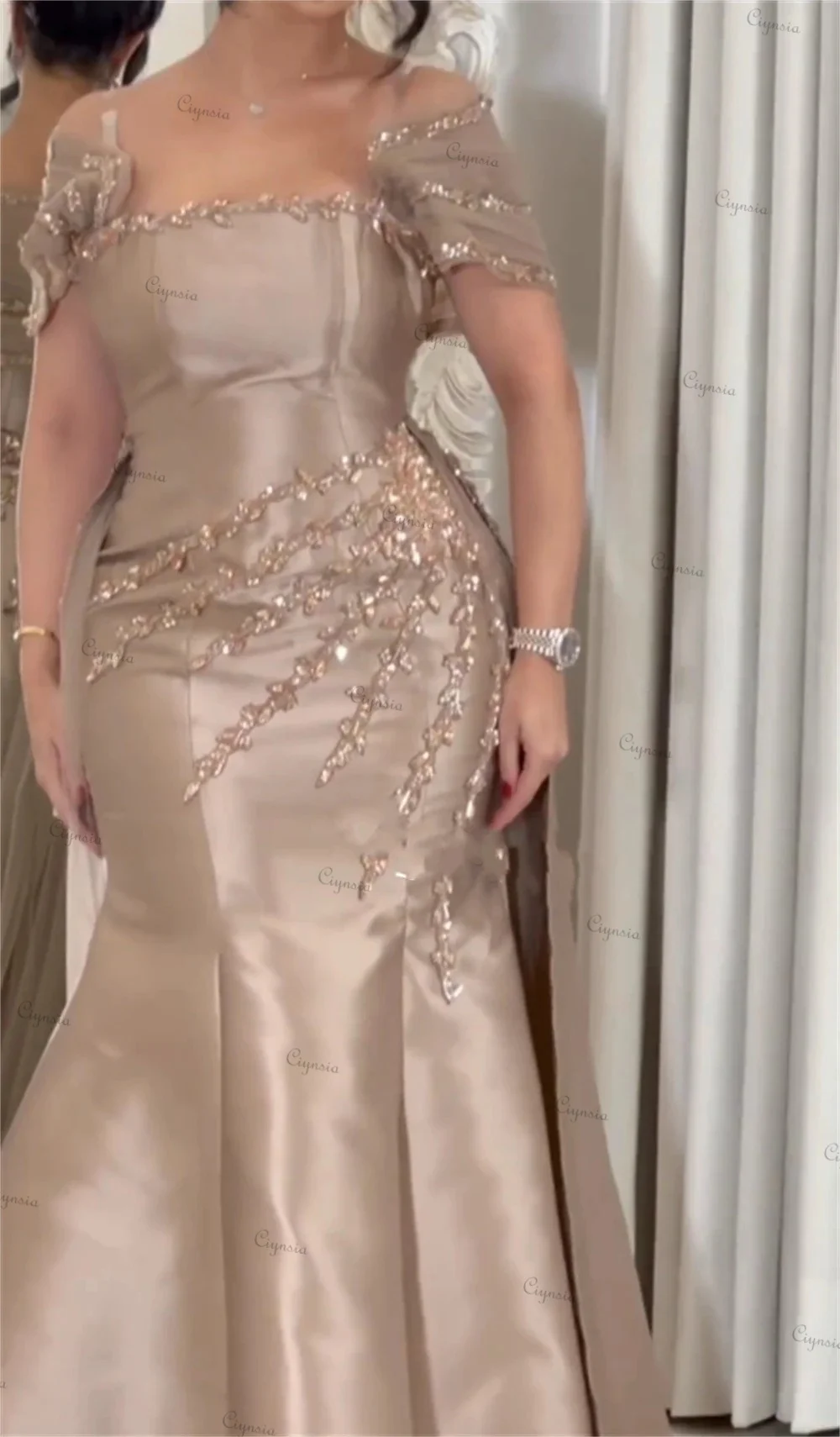 Ciynsia Customized Off Shoulder Bespoke Evening Gown Long Formal Dress Mermaid Saudi Arabia Satin Beading Champagne Prom Dresses - AliExpress 320 Ciynsia Customized Off Shoulder Bespoke Evening Gown Long Formal Dress Mermaid Saudi Arabia Satin Beading Champagne Prom Dresses - AliExpress 320