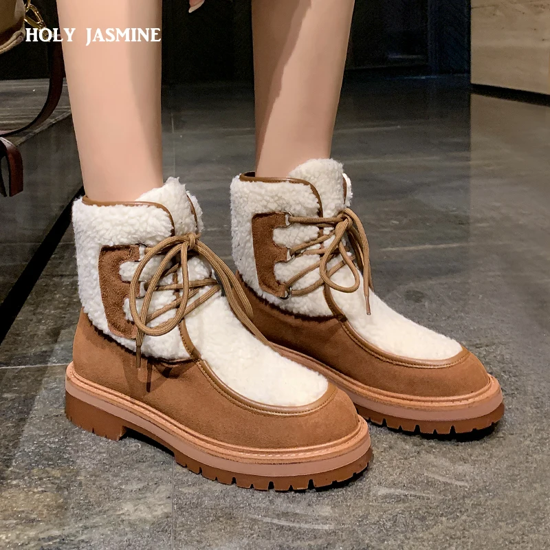 

Женские ботильоны с перекрестной шнуровкой, зимние теплые ботинки из натуральной кожи, повседневная обувь смешанных цветов для досуга, 2023