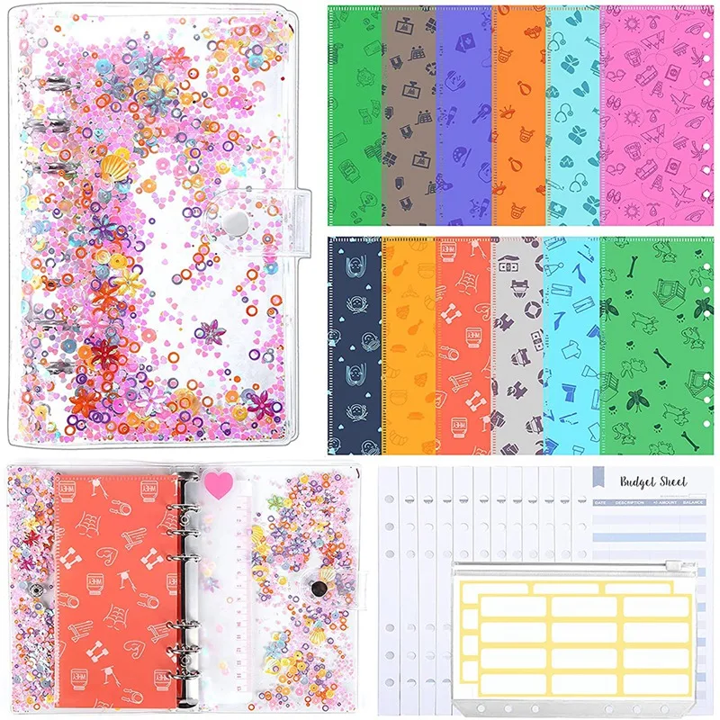 A6 Flash Budget Binder Cash Envelope for Budgeting Sequin Money Manager with 28 Planning Accessories |