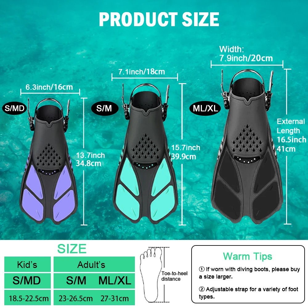 Professional Snorkeling Foot Diving Fins Adjustable Adult Swimming