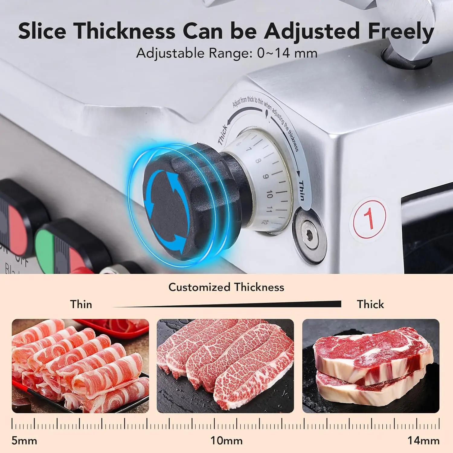 Automatic Meat Slicer, 550W Meat Slicer Commercial With 12"" Carbon Steel Blade, 0～14 Mm Adjustable Thickness Suitable For 3