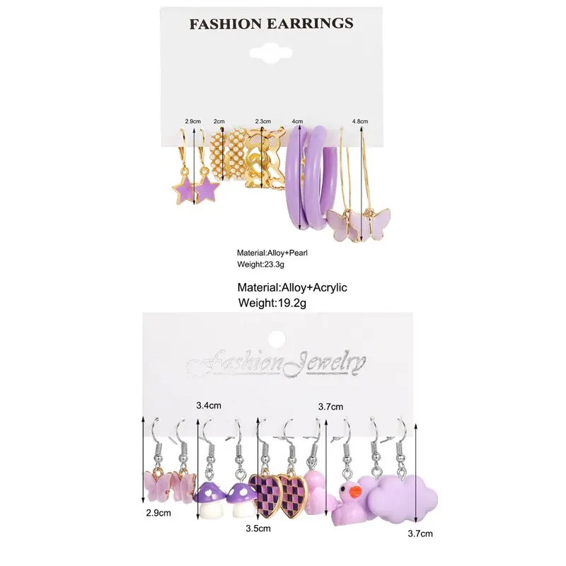S2749cbfc98094442a41707335962b530N 10pcs Set of Ladies Earrings Purple Pentagram Creative Pearl Duck Mushroom Cartoon Earrings Mallzona