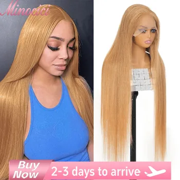 Peluca Frontal de encaje Hd recta rubia miel 13x6, cabello humano 200% de densidad, pelucas frontales de encaje 13x6, pelucas brasileñas prearrancadas para mujeres 1