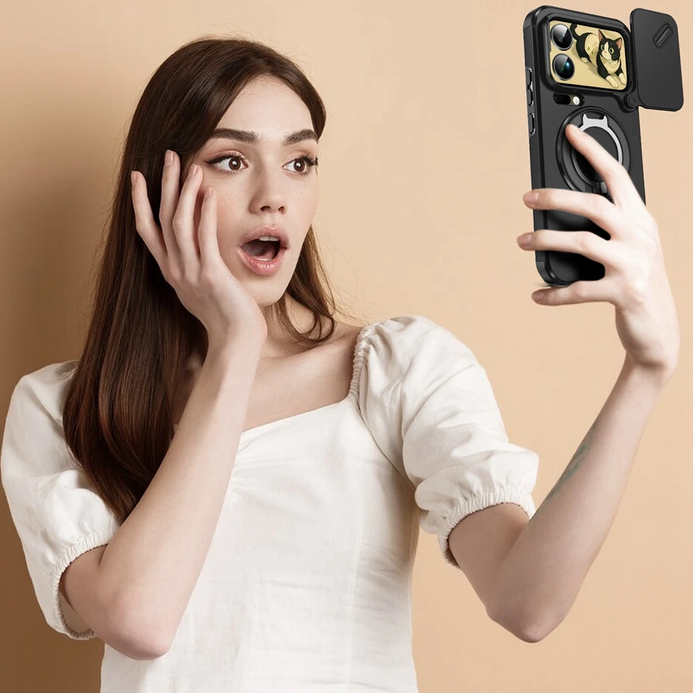 Shockproof Magnetic Ring Stand Holder Phone Case with Camera Lens Protection