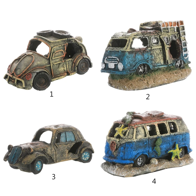 Decorazione Acquario Resina Veicolo Rotto Relitto Auto Pesce Per Acquario Ornamento Betta Accessori Per Pesci Grotte Pesci
