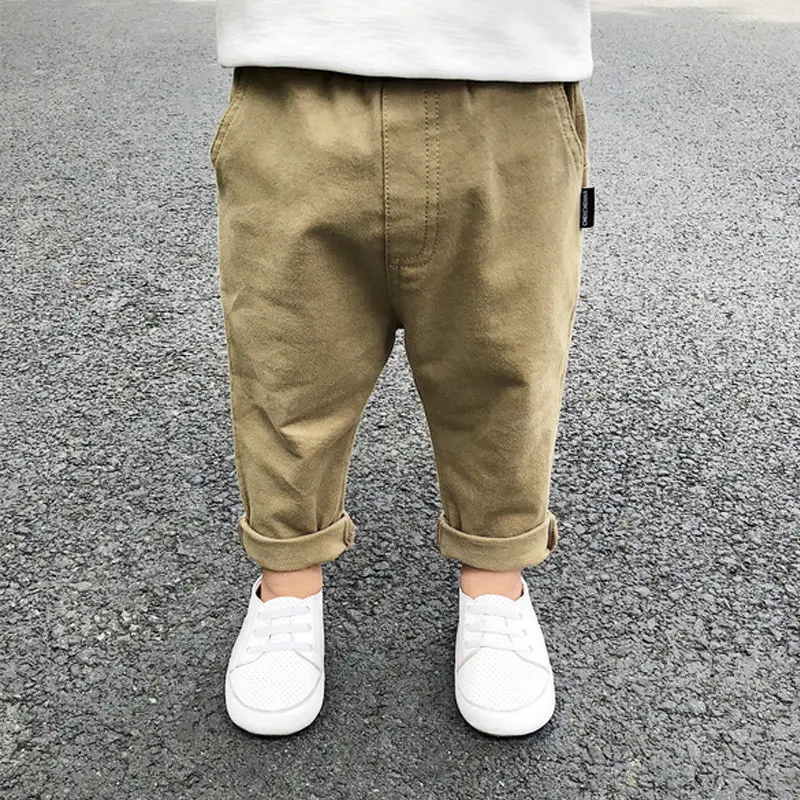 Spring Autumn High Waist Solid Color Cotton Pants For Kids Trousers Casual Cute Kawaii Loose Children's Clothing Boys Pants