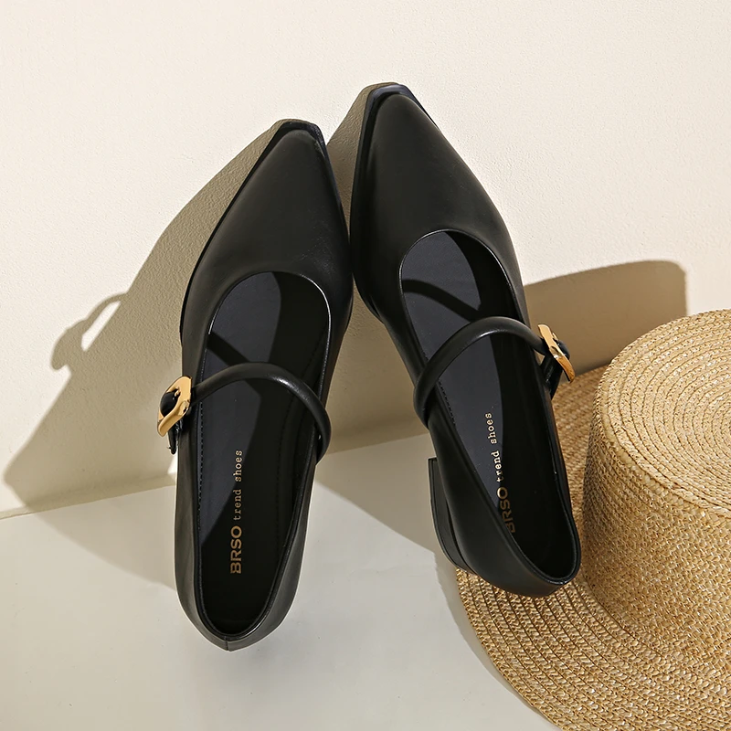 Aphixta 2025 Classic Pointed Toe Mary Janes Women Heels Pump 2.5cm Med Heel Elegant Shoes Shallow Plus Size 43 Pumps