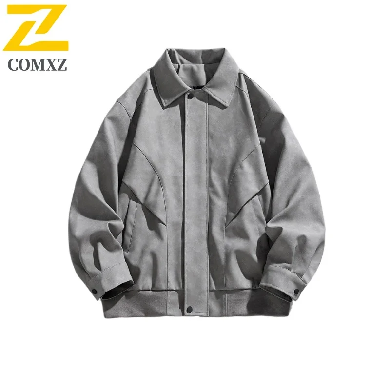 Men's Vintage Baseball Biker Jacket Washed PU Leather Coat Waterproof Windproof Oversized Pilot Streetwear Motorcycle Outerwear