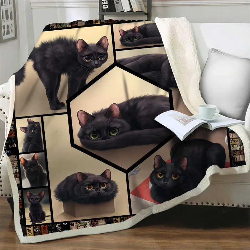 

Cartoon Animal Cat Blankets For Beds Sofa Soft Warm Plush Throw Blanket 3D Printed Quilt Bedding Travel Picnic Bedroom Nap Cover
