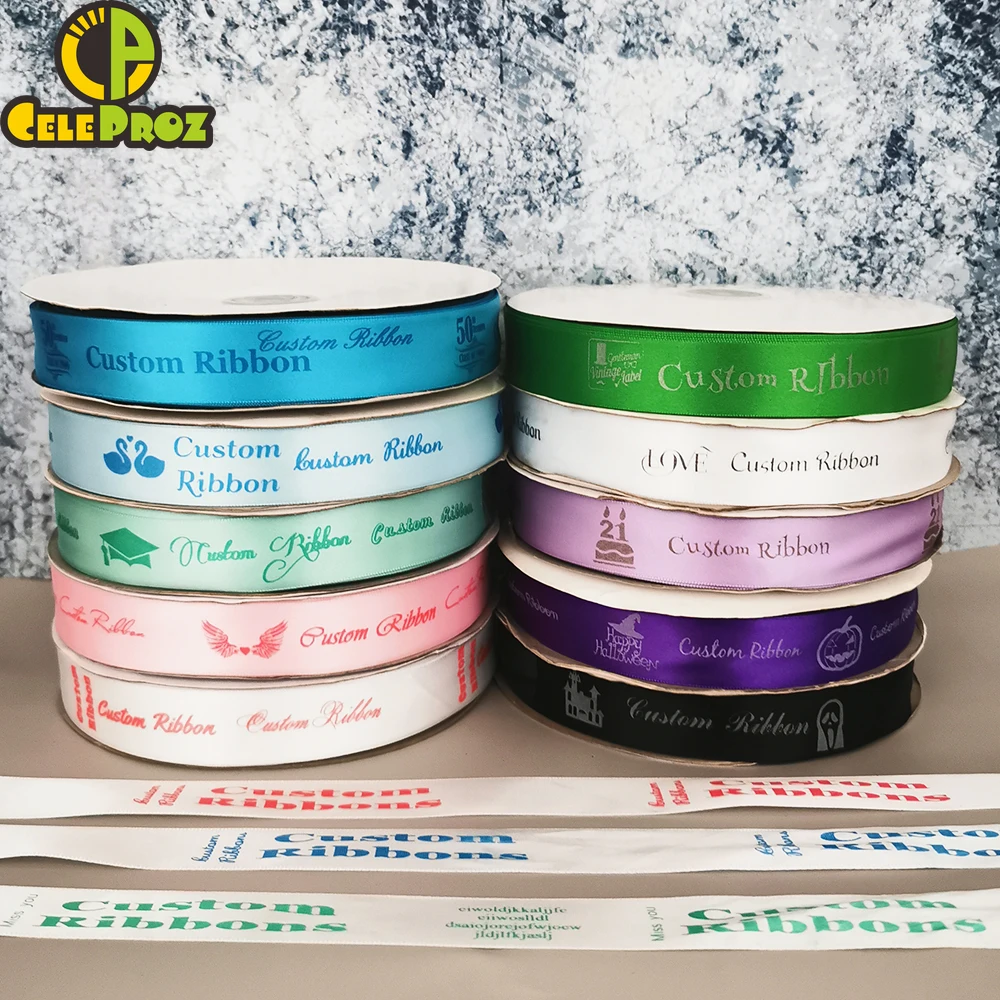 Custom Printed Ribbon Personal Logo Polyester Rubban Giftbox Baking Wrap Wedding Birthday Anniversary DIY Bracelet 10mm-75mm ribbon decoration ribbon supplies wrapping ribbon polyester ribbon
