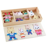 [Funny] Rabbit Change Clothes Wooden Toy Puzzles Montessori Educational Dress Changing Jigsaw Puzzle toy DIY assemble Girl gift 1