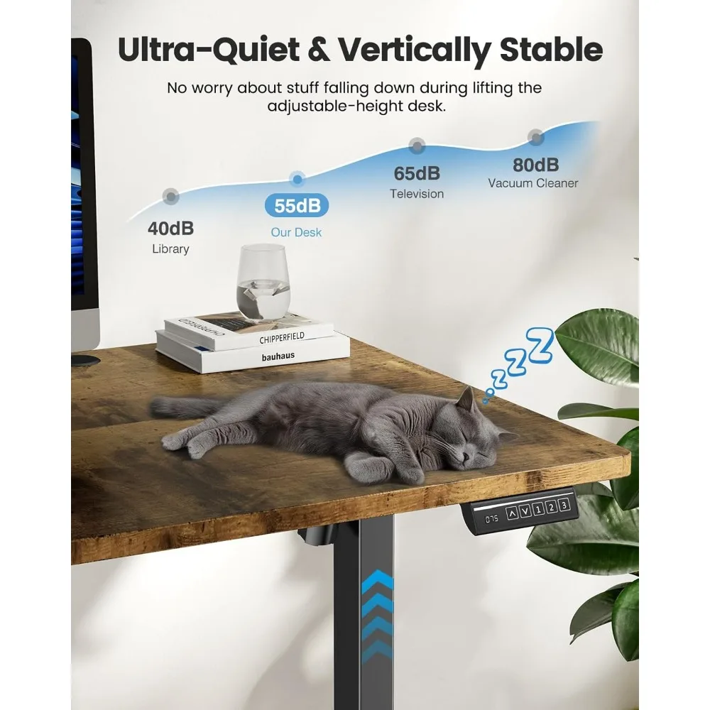 Sit Stand Desk Adjustable Height 48"× 24" Memory Computer Stand Up Desk for Home Office Study Table with Hook, Rustic Brown