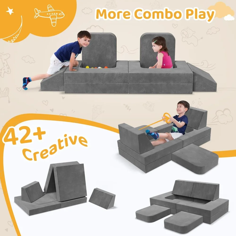 Modular Kids Play Couch Convertible-Toddler &Child Sofa DIY Creativing Play Couch for Playroom Bedroom Nursery Freely Removable 5