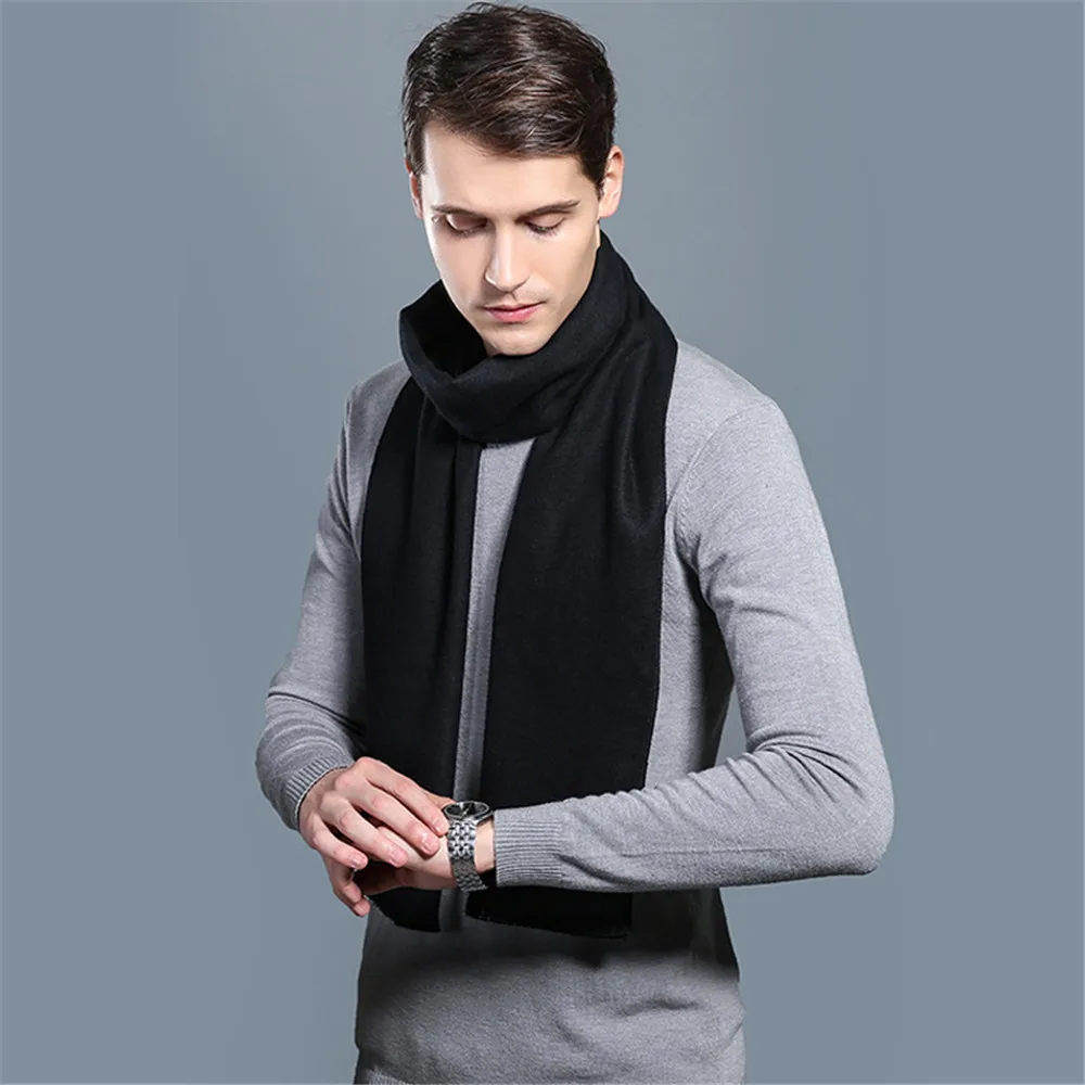 Fashion Men Soild Color Cashmere Scarf Winter Thicken Warm Pashmina Shawl Man Black Gray Casual Scarves Tassel Foulard Bufanda 5