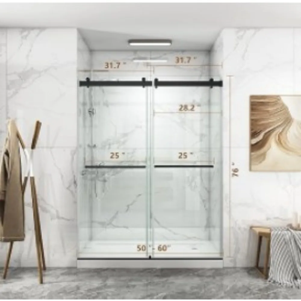 56 To 60'' W X 76'' H Frameless Shower Door, Double Sliding Shower Door with Premium 3/8'' (10mm) Thick Tempered Glass