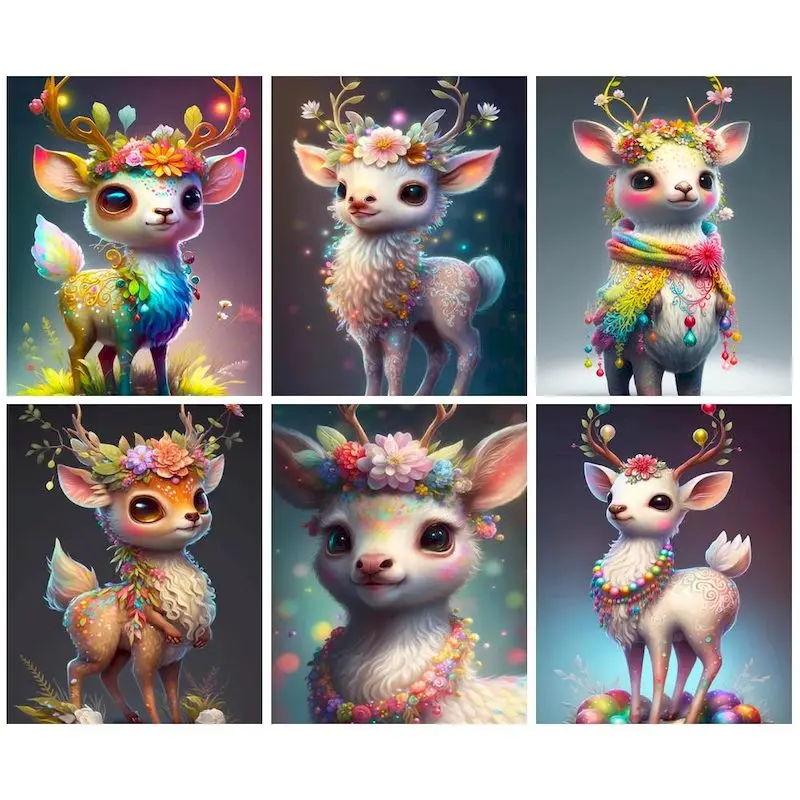

GATYZTORY Painting By Numbers Starter Kits Lovely Deer Animal Canvas Painting Picture With Numbers For Adults Kits Home Art Deco