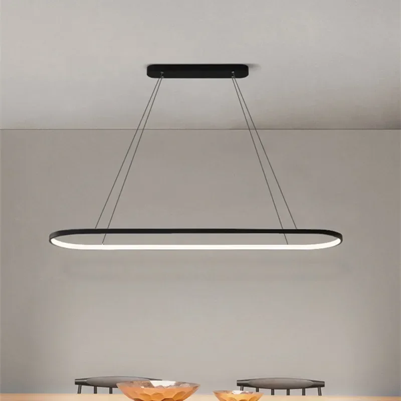 Modern Oval Led Chandeliers Aluminium Lighting Dining Room Pendant Chandelier Miniamlism Dimmable Hanging Pendant Lamps Fixtures