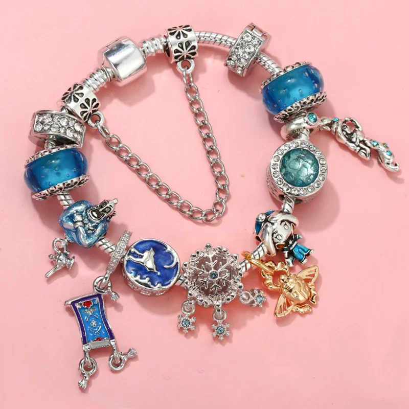 

Disney Aladdin Charm For Bracelet Snowflake Dreamcatcher Dangle Women Jewelry Genie Magic Carpet Pendant Princess Jasmine Bangle