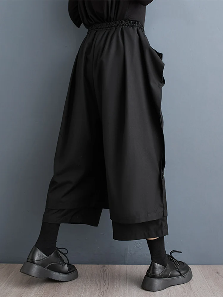 Black Vintage Button High Waist Wide Leg Pants Women New Casual Loose Oversize Trousers Fashion Streetwear Autumn Winter 2025