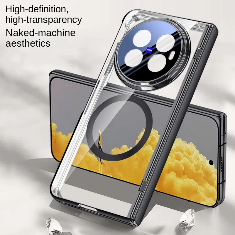 Magnetic Ring Transparent Screen Protector Case with Spring Hinged Back Cover