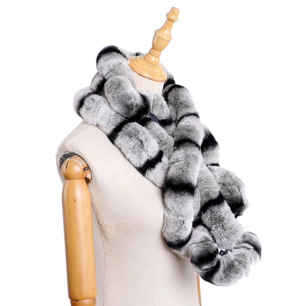 Genuine Women's Winter Warm Soft Real Rex Rabbit Fur Hand Sew Scarf Girl's Scarves Wraps Fashion Neck Warmer Shawl Scarfs