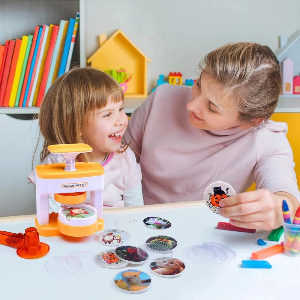 Mini Pin Badge Making Machine, DIY Badge Button Maker Machine with 48Pcs Part+Cute Sticker+Circle Cutter, Pin Button Press