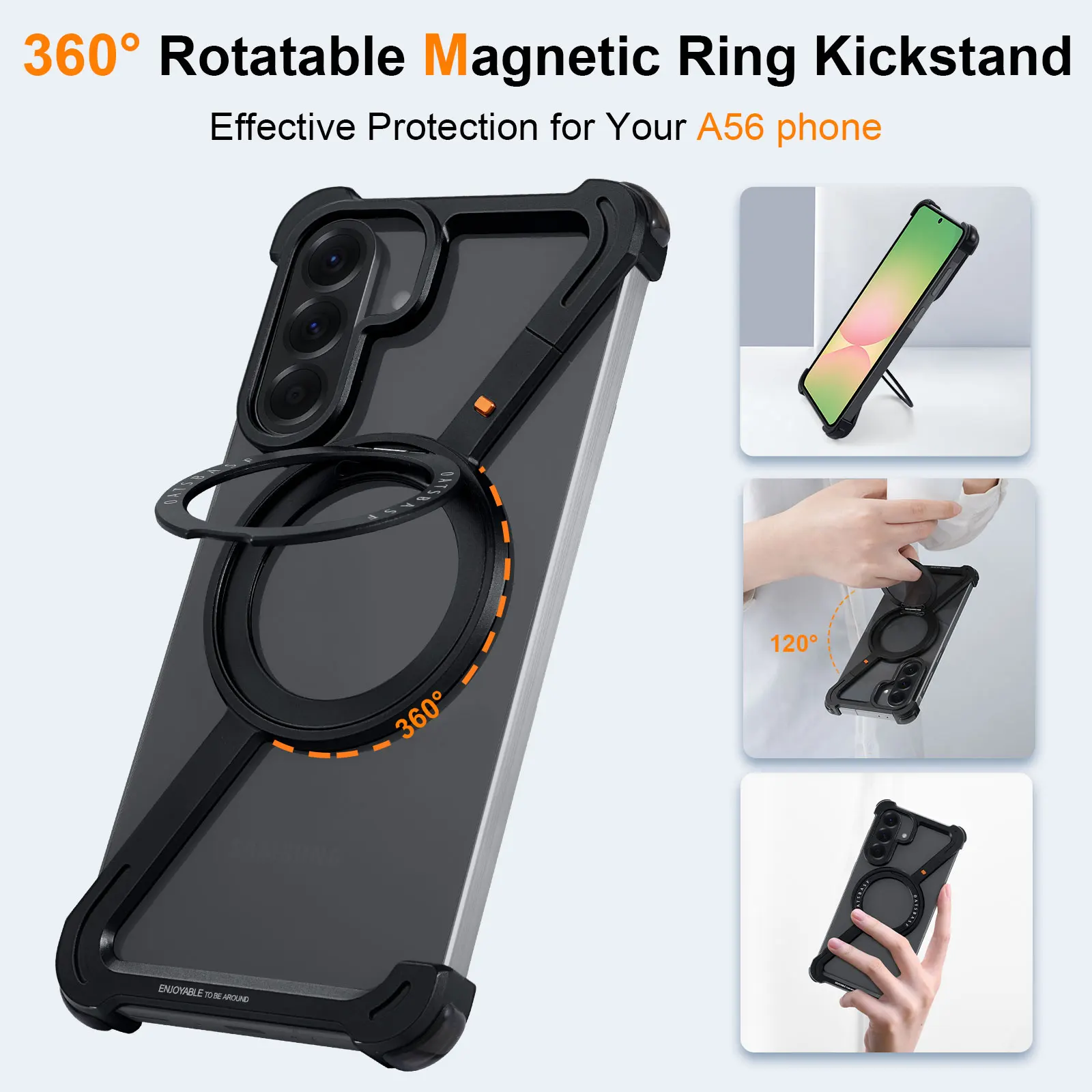 Eary for Samsung Galaxy A56 S25 Edge Phone Case With 360° Rotatable  Magnetic Ring Stand Frameless Shockproof Protector Cover