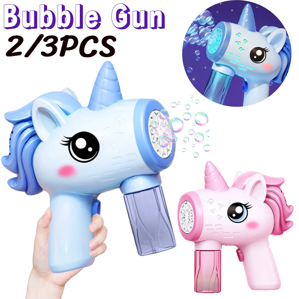 Unicorn Electric Bubble Gun Toy with Light Bubble Machine Gun Maker Birthday Gifts for 3 4 5 6 Years Old Boys Girls
