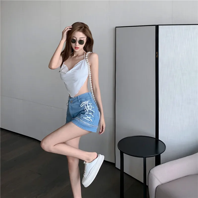 shorts Lace Up Summer Sexy Denim Shorts New Women Slim Fit Pants High Quality Waist Tight Female Elastic Short Jeans Korean Style patagonia shorts