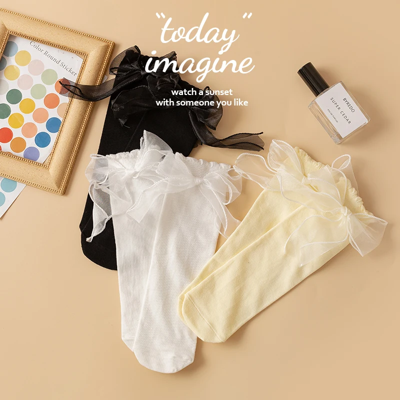 Neonata Primavera Autunno Calzino Di Cotone Dolce Fata Filato Netto Bowknot Strisce Verticali Calzini Infantili Bambino Principessa Calzino Meias De B