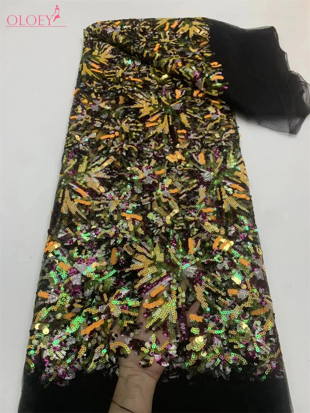 

Elegant Fashion French Mesh Embroidery Beaded Fabric African Nigerian Sequins Lace Fabric For Wedding Dress