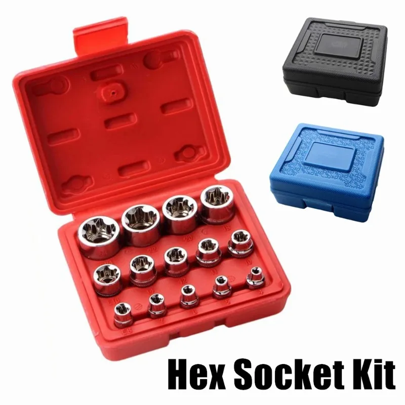 29pcs set torx star socket bit set ratchet screwdriver bit for mechanics repair 14PCS Precision Female E Star Torx Socket Set E4-E24 E-Torx External Hex Socket Insert Nut Driver Bits Repair Hand Tool