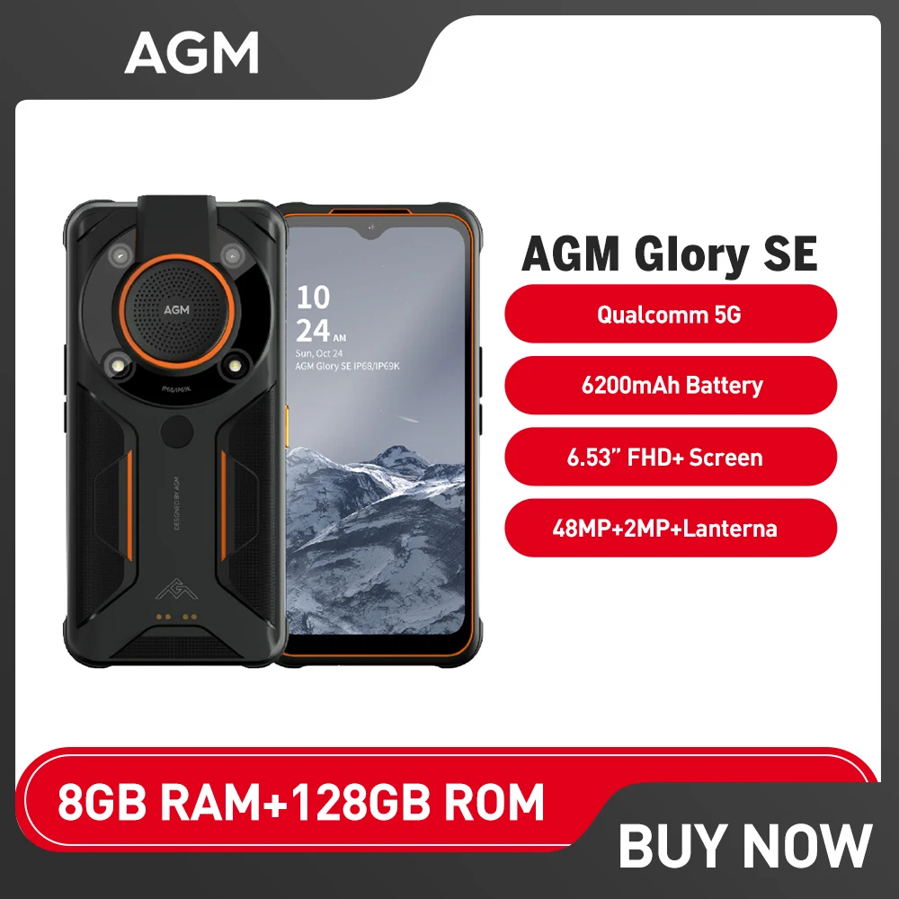 

AGM Glory SE Smartphone 5G Rugged Smartphone 6.53''48MP Anti-Cold 6200mAh Battery Rugged Phone 8GB+128GB NFC IP68 Fast Charging