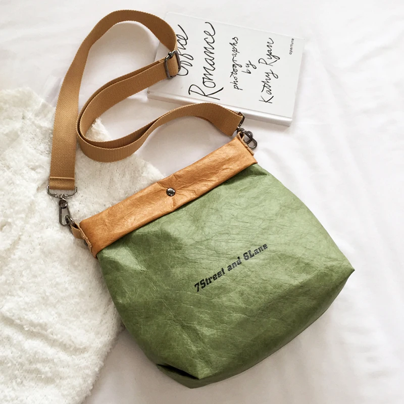 

Vintage Paper Fabric Crossbody Bags for Women 2023 Brand Letter Graphic Small Female Bucket Shoulder Bag