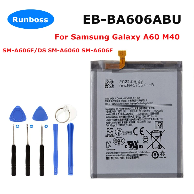 

Runboss, новинка, высокое качество, EB-BA606ABU 3500 мАч, аккумулятор для Samsung Galaxy A60, SM-A606F/SM-A6060 M40 Phone