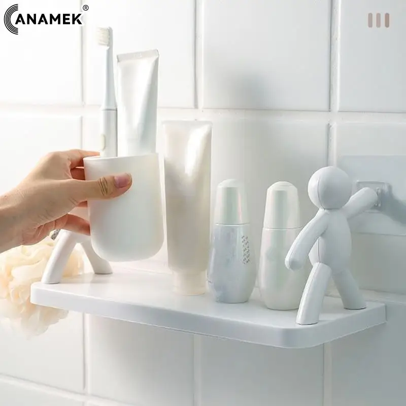 Bathroom Shelf Rack Plastic Self-adhesive Bathroom Shampoo Storage Racks Shelves Support Holder Toilet Organizer Decor