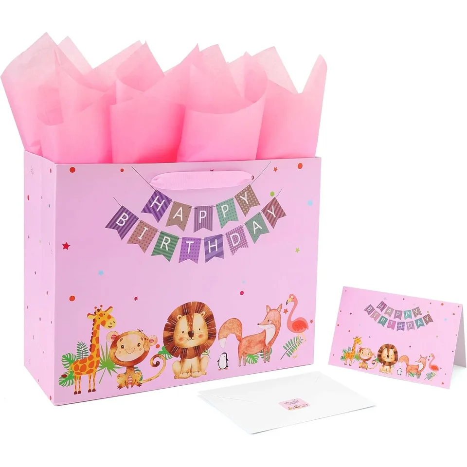 Large Pink Gift Bag Set with Card and Tissue Paper