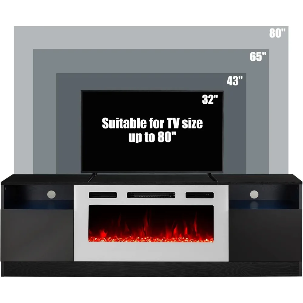 Fireplace TV Stand with 36" Electric Fireplace, LED Light Entertainment Center, Modern Wood Texture Entertainment Stand 4