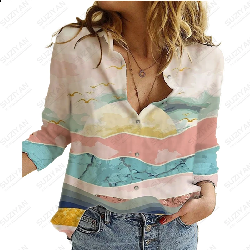 

2023 New Hot Selling Fashion Women's Long Sleeve Shirt 3D Printed Large Button Cardigan Gentle Women's Fragmented Chiffon Shirt
