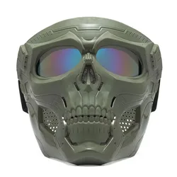 Skull Design Windproof Full Face Protective Mask with Colored Goggles for Motorcycle and Cycling (Green color lenses)