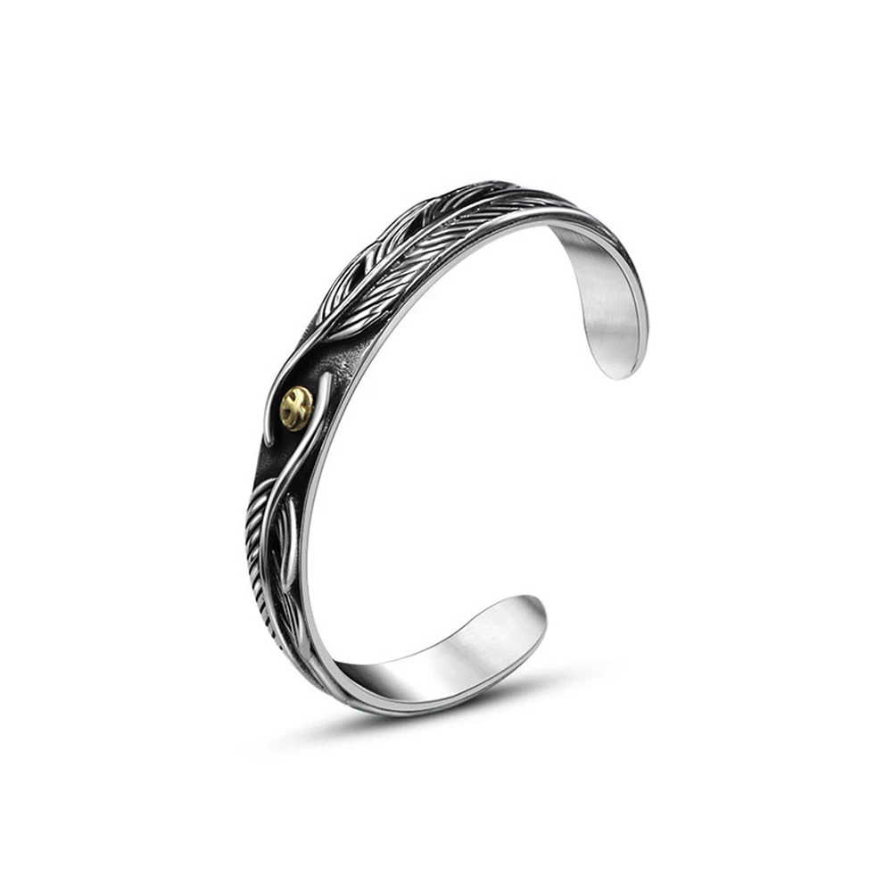 Fashion Retro Personality Eagle Bracelets Punk Trend 316L Stainless Steel Feather Open Bracelet for Men Women Jewelry Wholesale 6