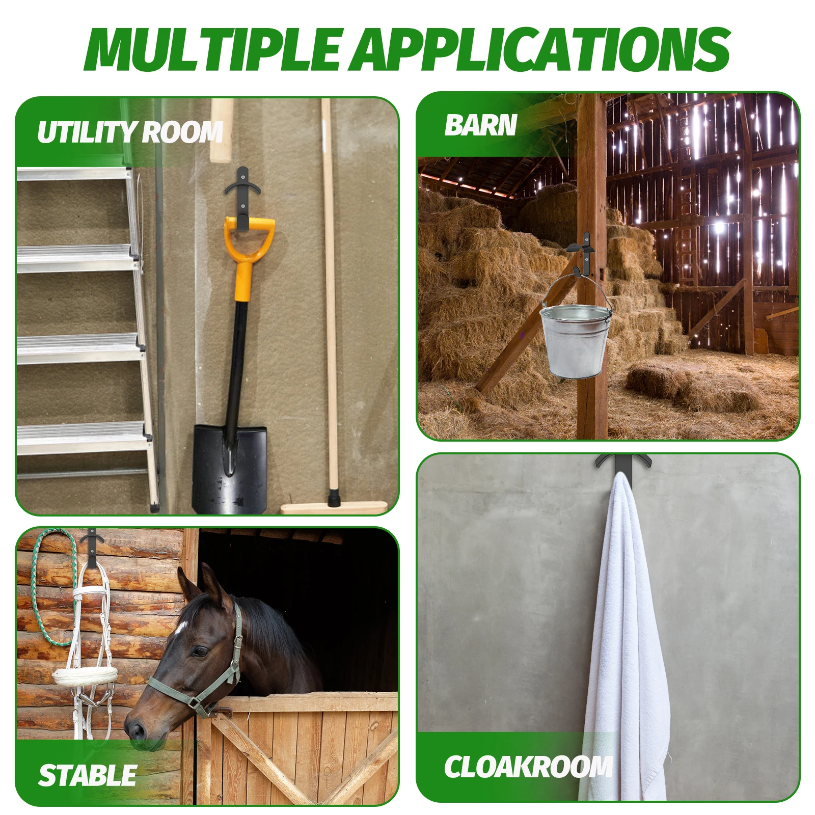 4Pcs Horse Bridle Rack Metal Wall Mounted Bridle Holder with Tubes and Screws Anti Rust Coating Bridle Hook Horse Barn Supplies