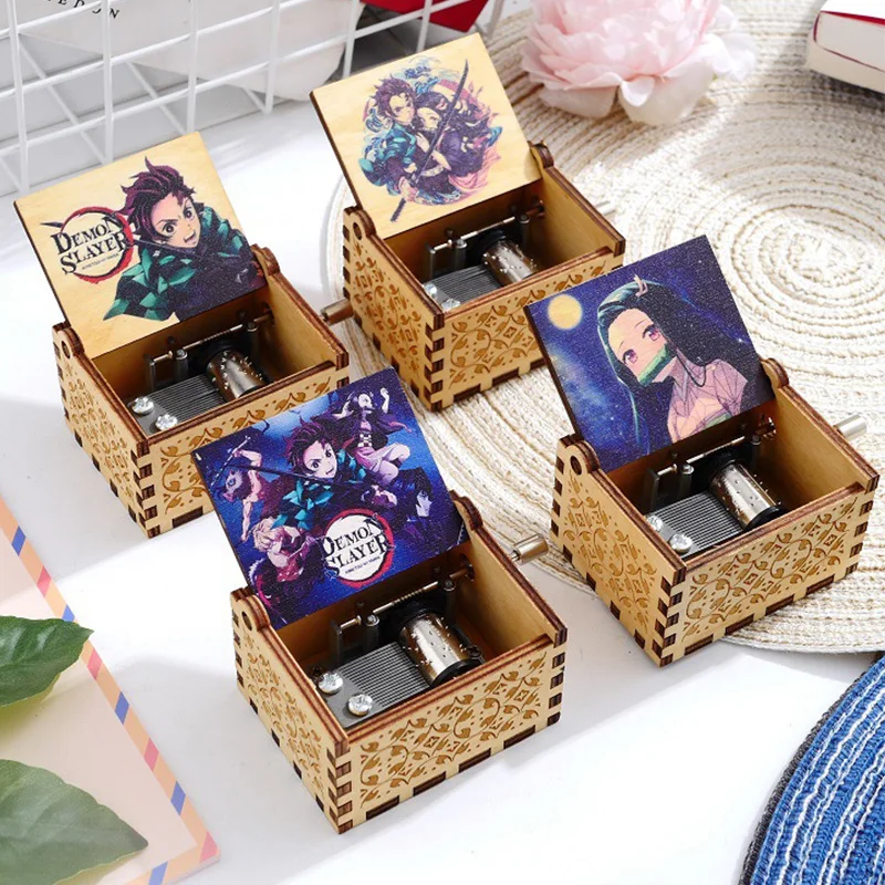 Anime Demon Slayer Kimetsu No Yaiba Wooden Music Box Hand-operated Home Desktop Decor New Year Birthday Gifts