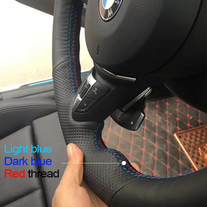 Steering Wheel Cover CARDAK Artificial leather Marker Steering Wheel Cover For BMW F87 M2 F80 M3 F82 M4 M5 F12 F13 M6 F85 X5 X6 F33 F30 M Sport