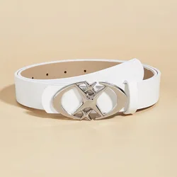 Elegant Oval Cross Metal Buckle Belt - Durable and Timeless Unisex Accessory - 103CM (NDXXX white)