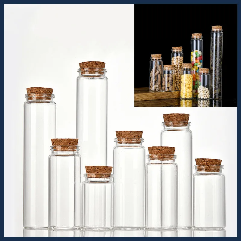 1X 25/30/35/50/55/70/80/90/125/150/180ml Glass Bottle With Cork Candy Spice Glass Jars Art Craft Wedding Favors 11 Sizes U-pick 2