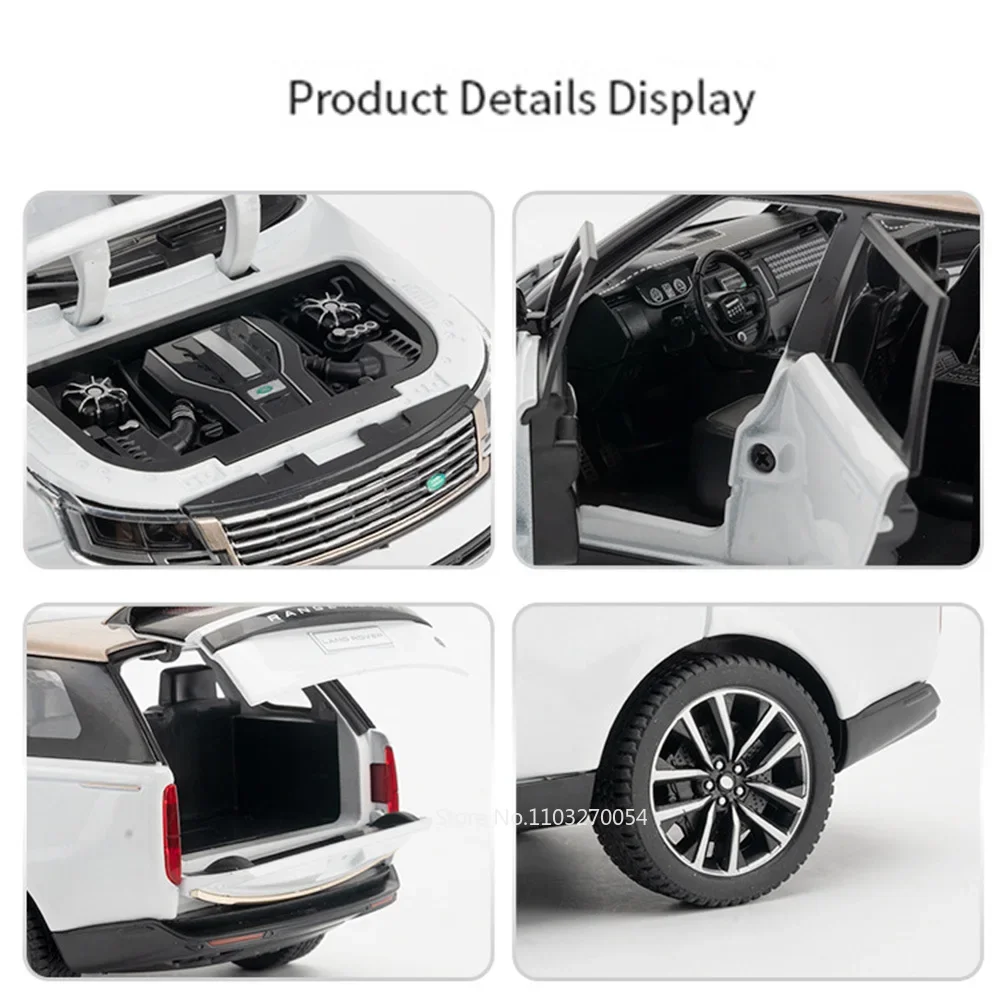 1/24 Land Rover Range Rover SV 2022 Car Model Toys Diecast Alloy SUV Doors Opened Sound Light Rubber Tire Vehicle Gifts for Kids 5