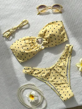 XS - L Polka Dot Bandeau Bikini Women Swimsuit Female Swimwear Two-pieces Bikini Set Brazilian High Cut Bathing Suit Swim Lady 1